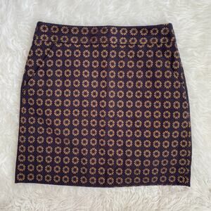 Loft Floral Jacquard Mini Skirt in Navy, Gold, Brown, size 4P